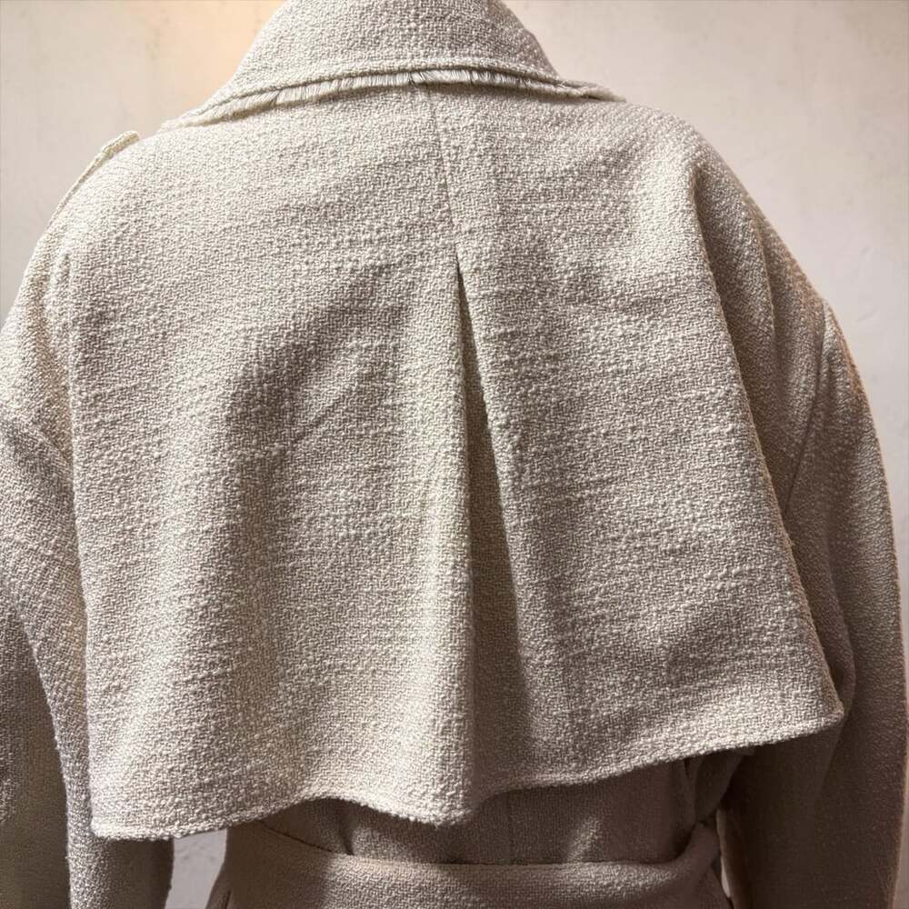 Future Collective Cream Boucle Frayed Edge Trench Coat - Picture 4 of 9